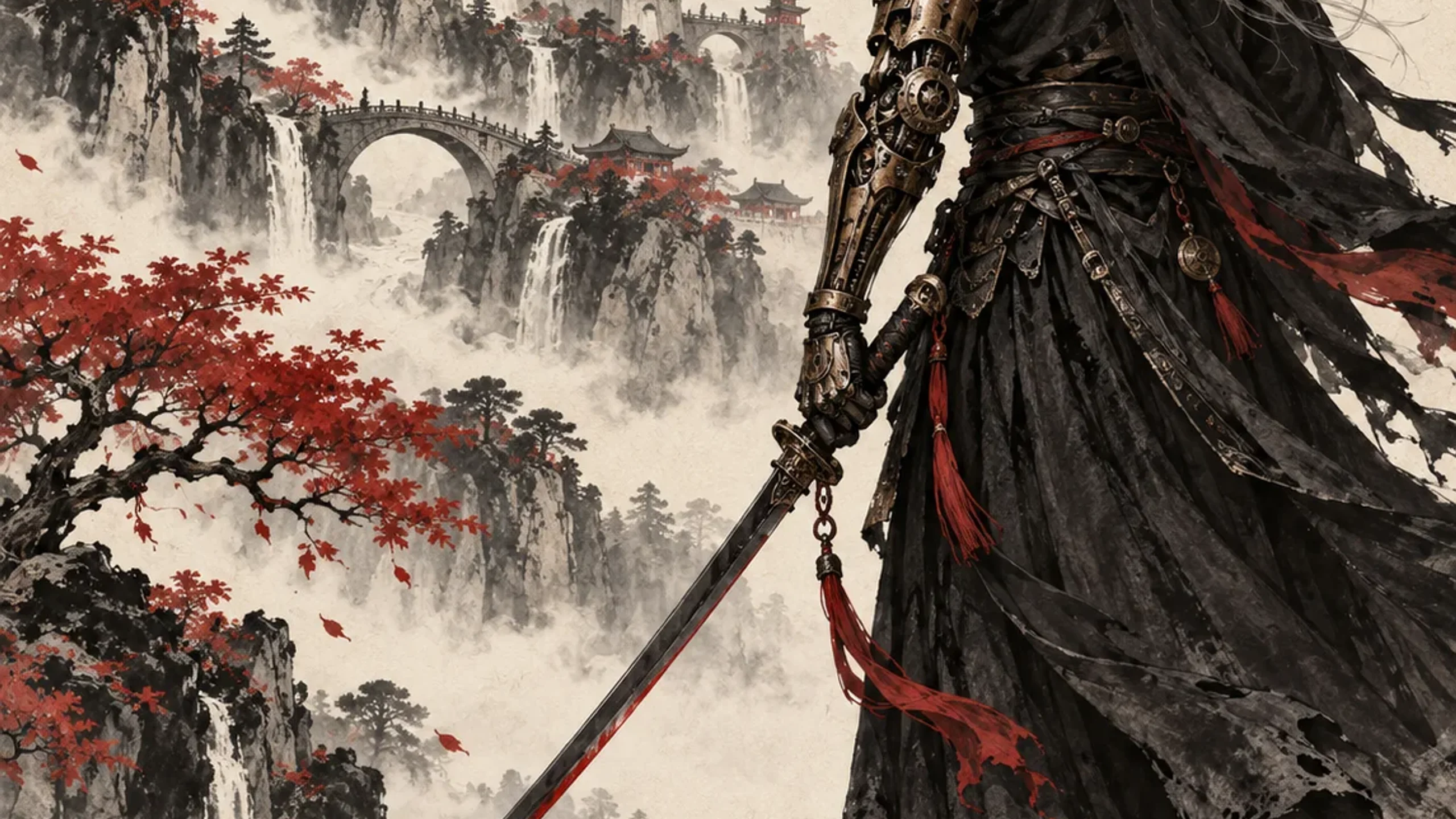 Original generated fan-art wallpaper adapted for desktop; not a Phantom Blade Zero game screenshot